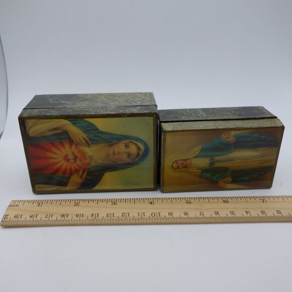 Set of Four Boxes w/ depictions of St Therese Virgen Milagrosa & Heart of Mary - Picture 8 of 16